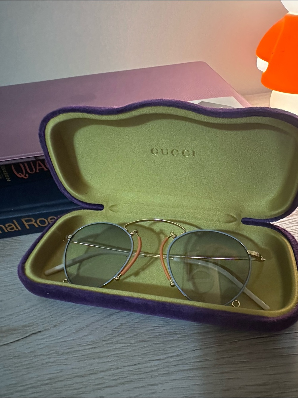 Gucci Gold-Tone Frame Sunglasses with Green Lenses